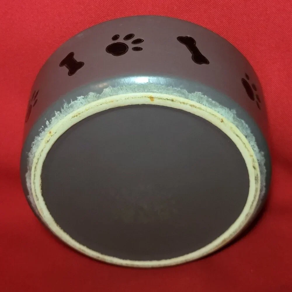 Ceramic Pet Dog Cat Bowl Paw Bone Pattern